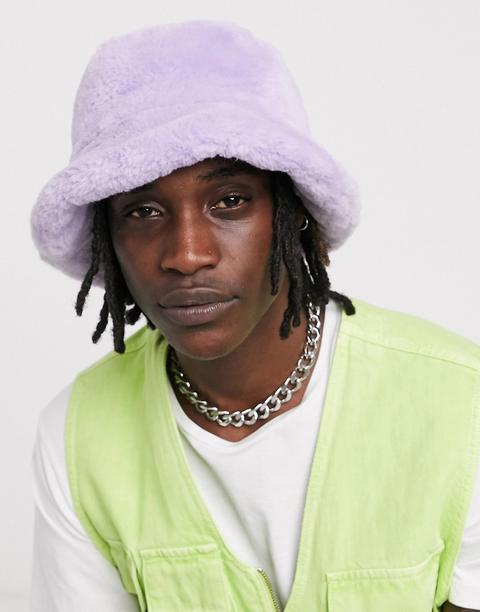 Asos Design Bucket Hat In Lilac Faux Fur-purple