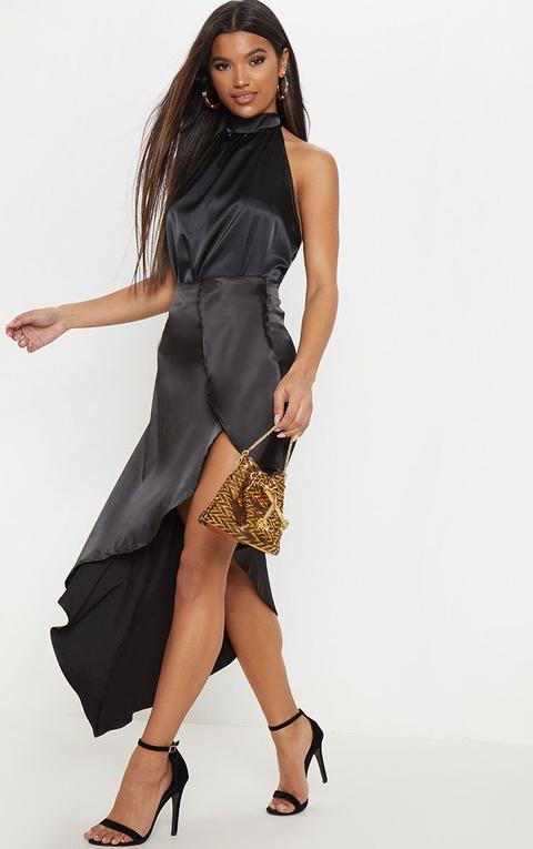 Black Halterneck Satin Bodysuit