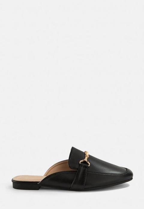 Black Faux Leather Slip On Mules, Black