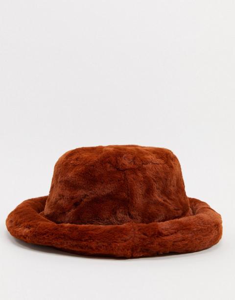 Asos Design Fluffy Faux Fur Bucket In Rust-orange