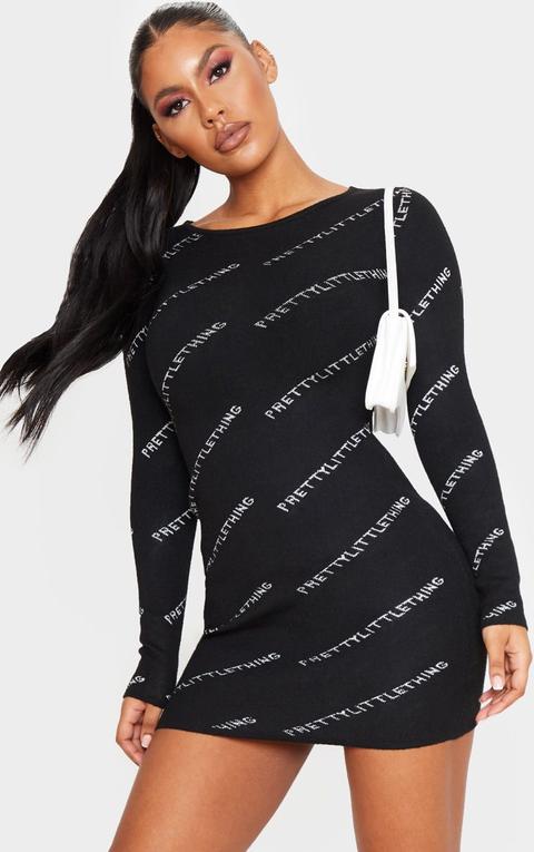 Prettylittlething Black Knitted Bodycon Mini Dress