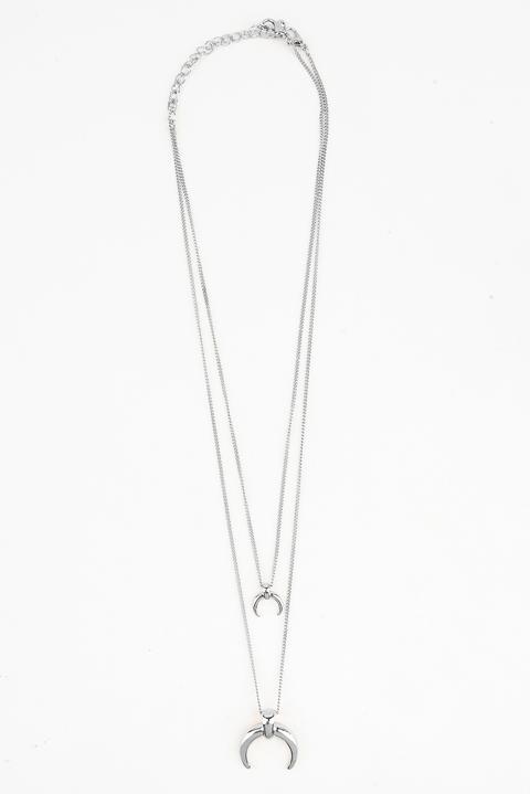 Na-kd Accessories Double Crescent Pendant Necklace - Silver