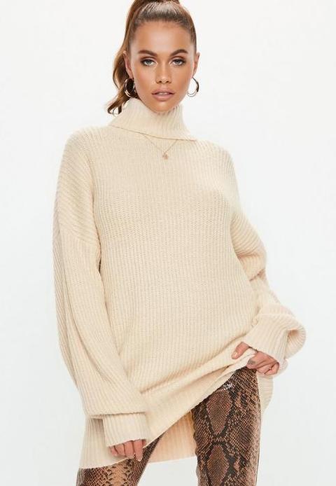 Sand Premium Roll Neck Boyfriend Jumper, Sand