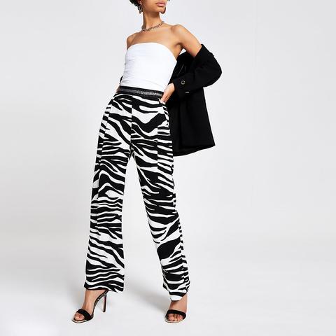 Black Zebra Print Wide Leg Trousers