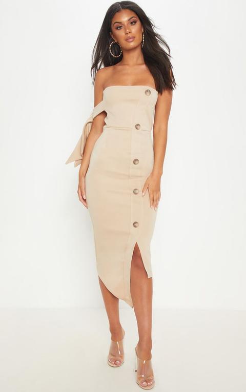 Stone Tortoise Shell Button Detail Bandeau Midi Dress