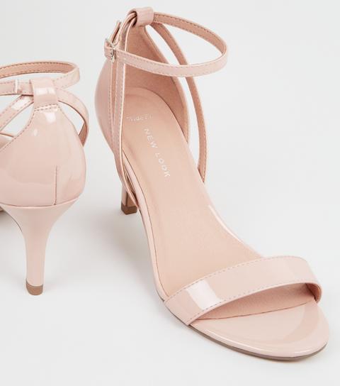 Wide Fit Nude Patent Mid Heel Sandals New Look