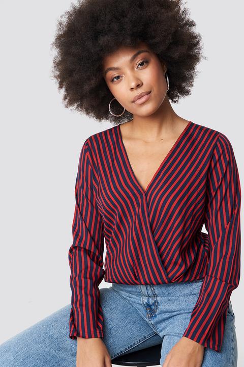 Rut&circle Alex Stripe Wrap Blouse - Red,multicolor