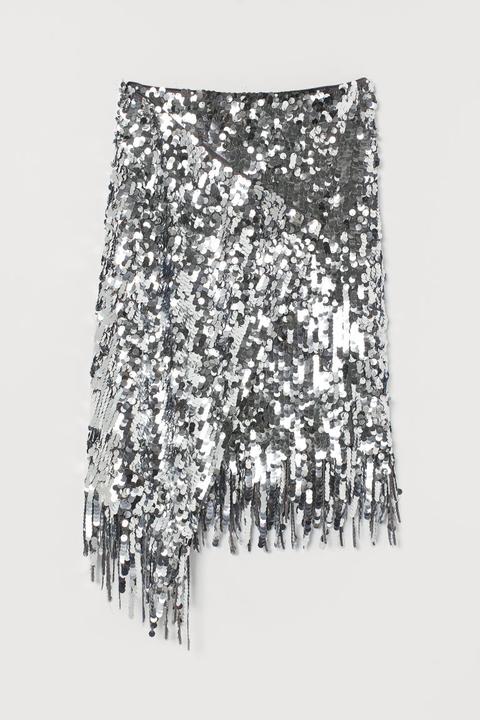 Jupe Portefeuille À Sequins - Gris