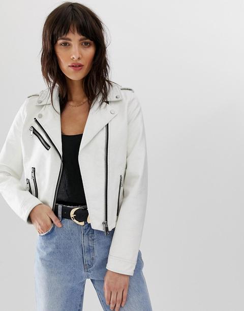 Chaqueta Biker De Efecto Cuero De Vero Moda-blanco