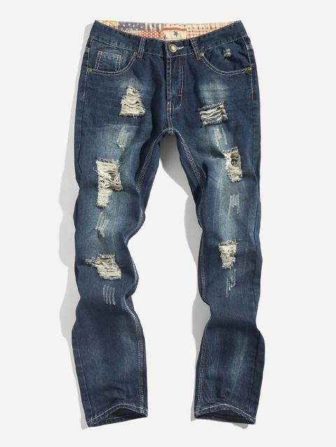 A Tinta Unita Strappato Blu Jeans Da Uomo from SheIn on 21 Buttons