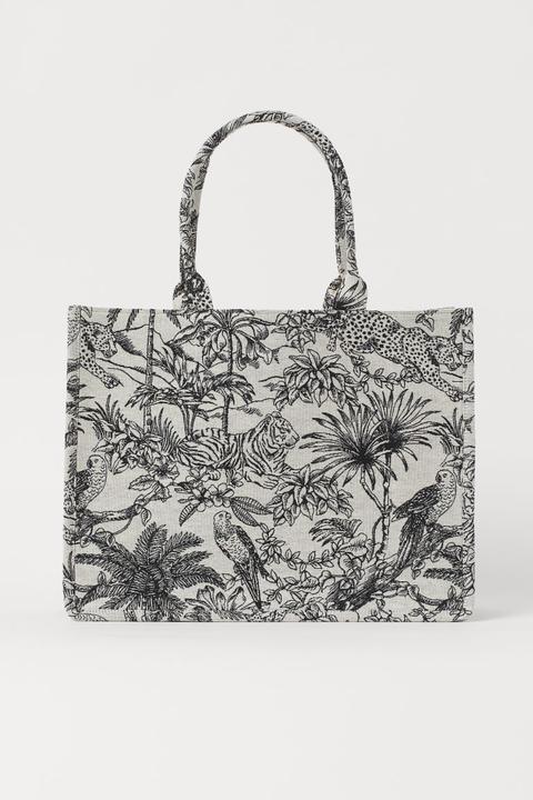 Jacquard-weave Handbag - White