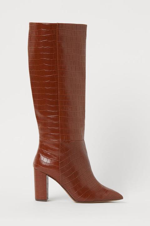 Crocodile-patterned Boots - Beige