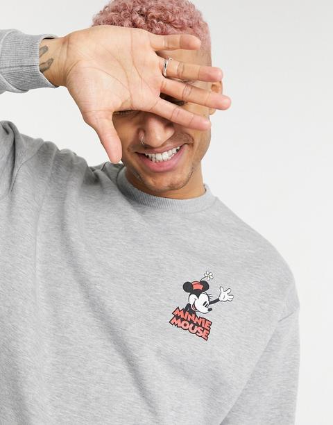 Sudadera Gris Jaspeada Con Estampado De Minnie Mouse En El Pecho Disney De Asos Design