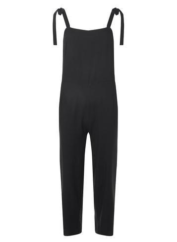 Womens Black Tie Shoulder Jumpsuit- Black, Black