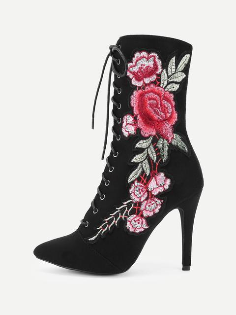 Botas De Tacón Alto Con Aplicación De Rosa