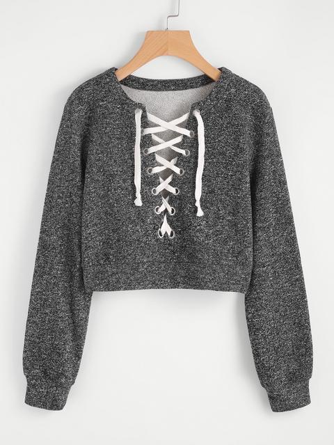 Sudadera Corta Con Cordones En Contraste