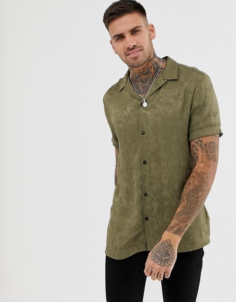 Camisa Con Cuello De Solapas En Verde Oscuro Con Diseño De Jacquard De Cachemir De River Island