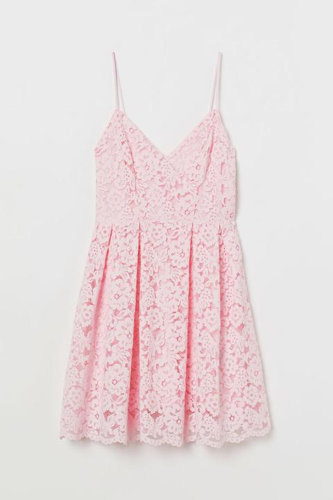 H & M - Abito Corto In Pizzo - Rosa