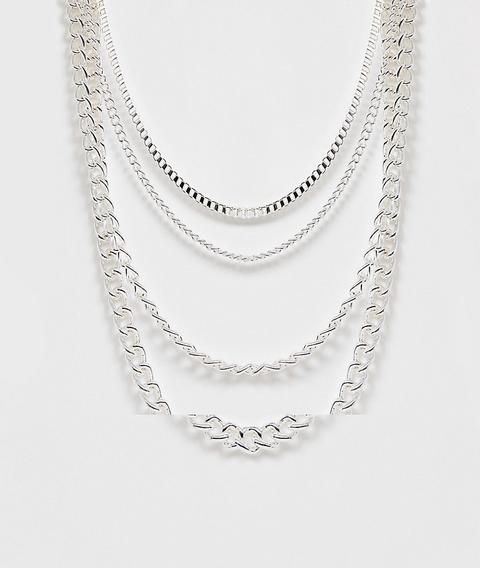 Asos Design - Lot De 4 Colliers Courts Multi-rangs - Argenté