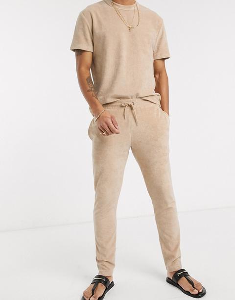 Asos Design Co-ord Oversized Joggers In Towelling In Beige