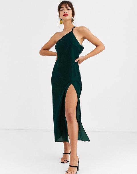 asos design velvet one shoulder tuck detail midi dress