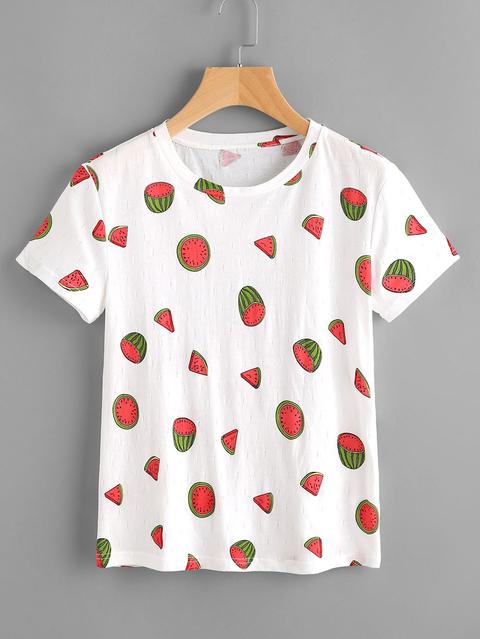 Allover Watermelon Print Short Sleeve T-shirt