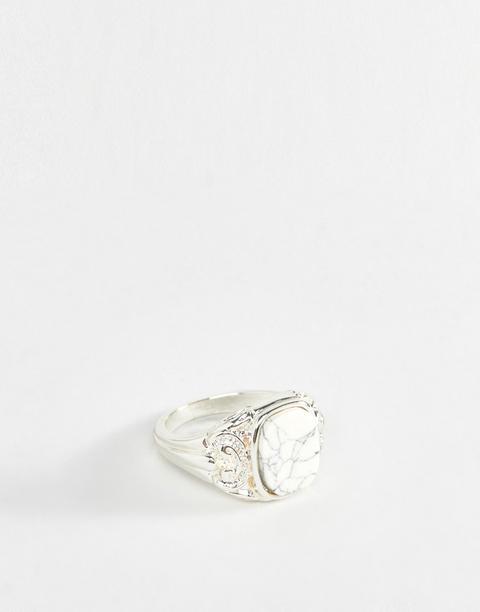 Chained & Able White Stone Signet Ring In Silver