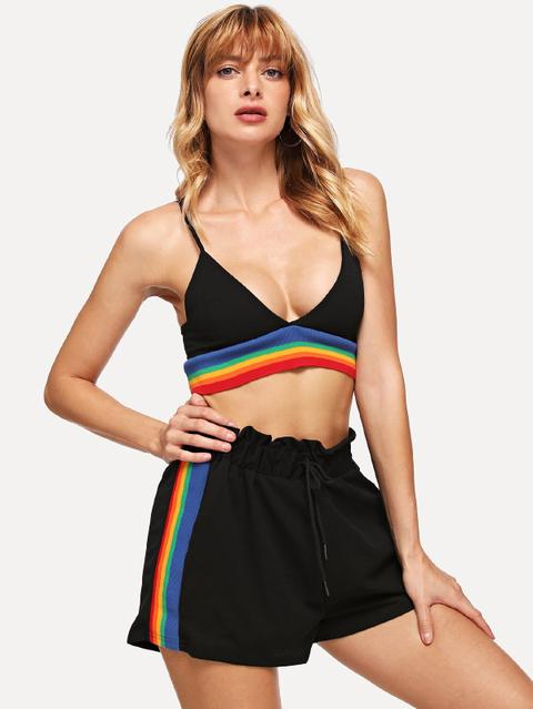 Top E Shorts Con Bretelle A Righe Arcobaleno