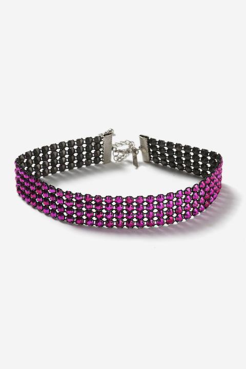 Womens **rhinestone Choker Necklace - Pink, Pink