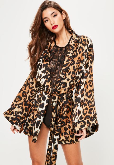 Brown Leopard Print Kimono Robe