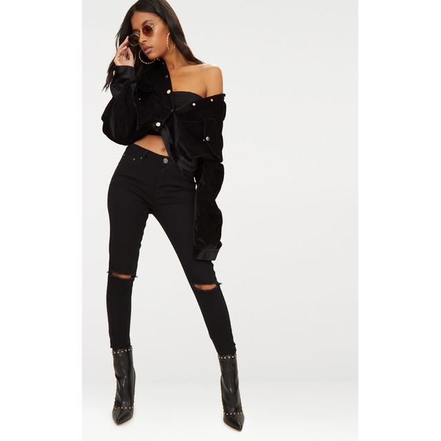 black cropped cord oversized trucker jacket