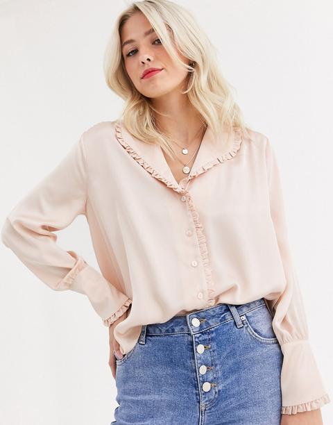 Blusa De Manga Larga Con Detalle De Volante En El Cuello De Asos Design-sin Color