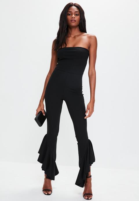 Black Bandeau Frill Leg Jumpsuit, Black