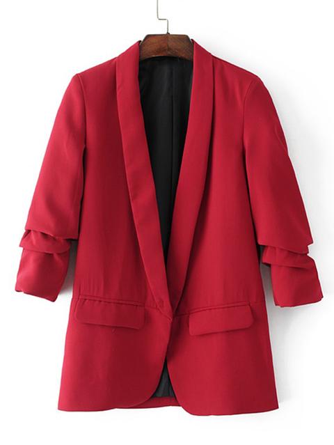 Ruched Sleeve Shawl Collar Tailored Blazer