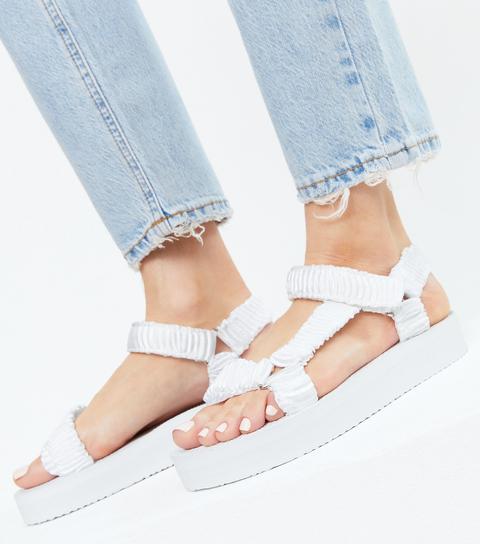 White Ruched Strap Chunky Sandals New Look Vegan