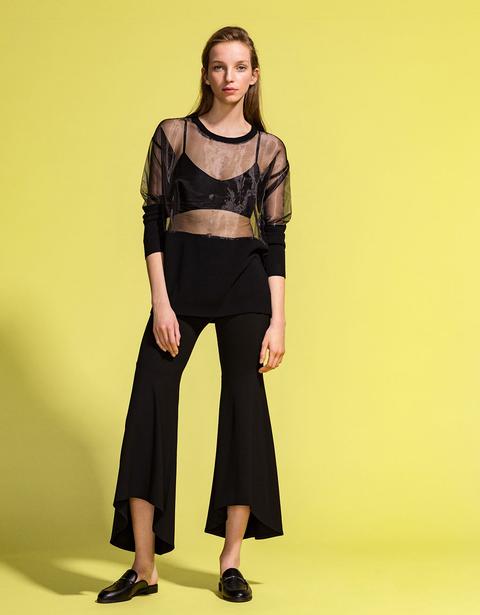 Pullover Combinato In Maglia E Organza