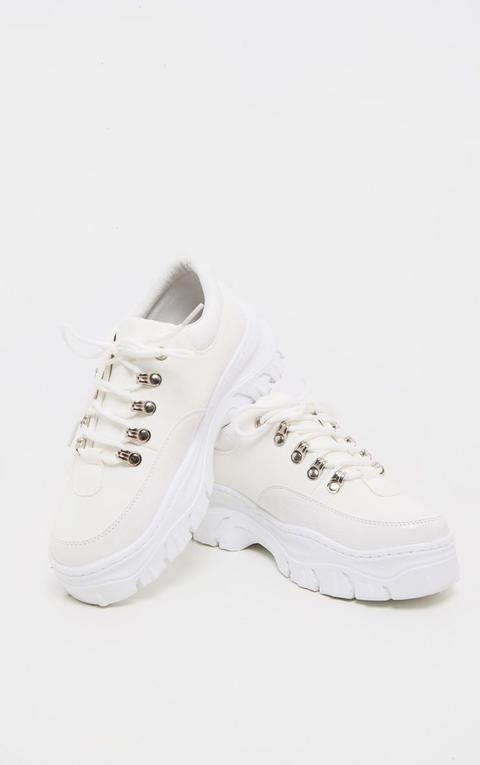 White Hiker Lace Up Chunky Trainer