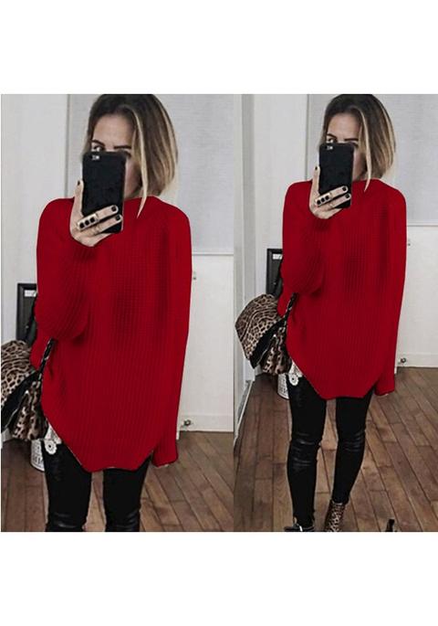 Maglione Normale Collo Alto Casuale Rosso