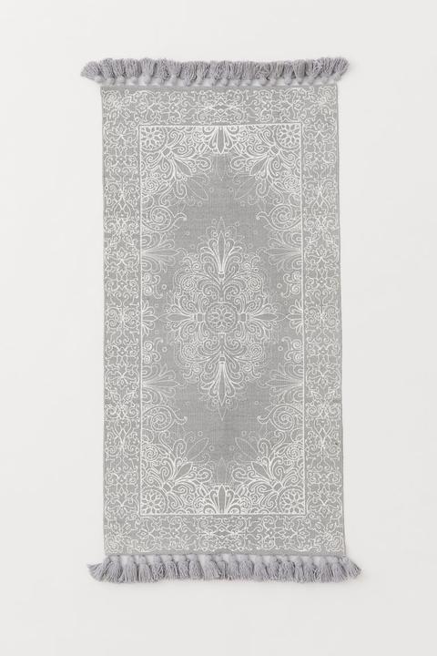 Tapis En Coton Avec Pompons - Gris
