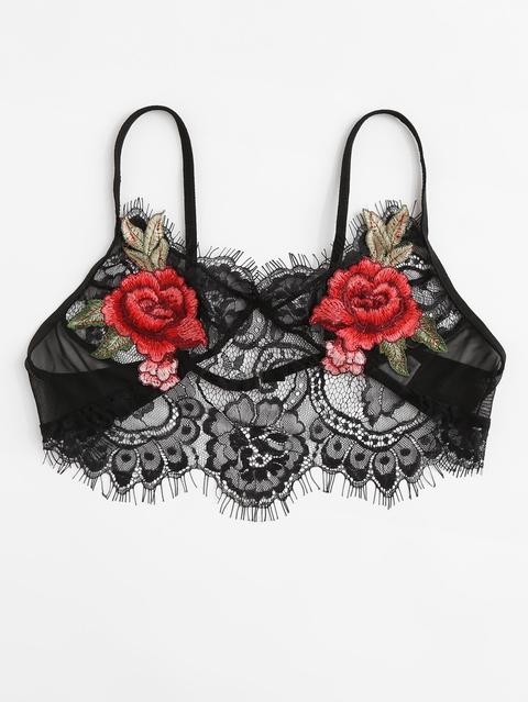 Brassière In Pizzo Con Applique Ricamato Di Rosa