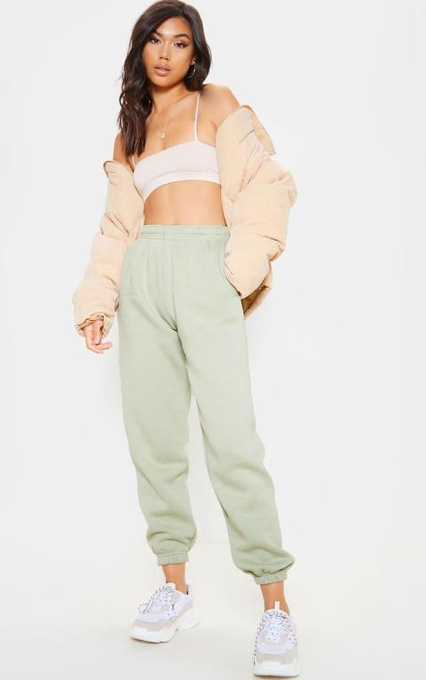 Prettylittlething Sage Green Embroidered Jogger, Sage Green