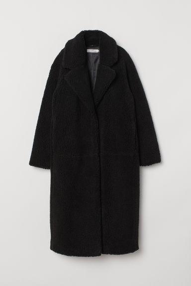 H & M - Manteau Long En Peluche - Noir