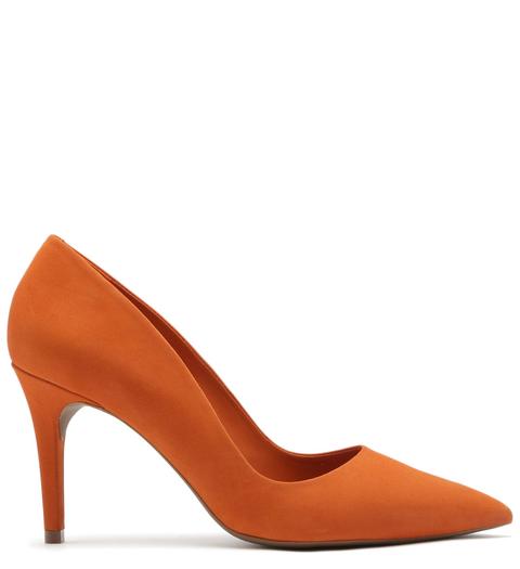 Scarpin Nobuck Salto Médio Bico Fino Mandarine