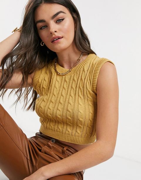 Chaleco En Color Camel Con Cuello Alto De Punto De Unique21-neutro