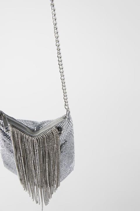 Mesh Crossbody Bag With Diamanté Fringe