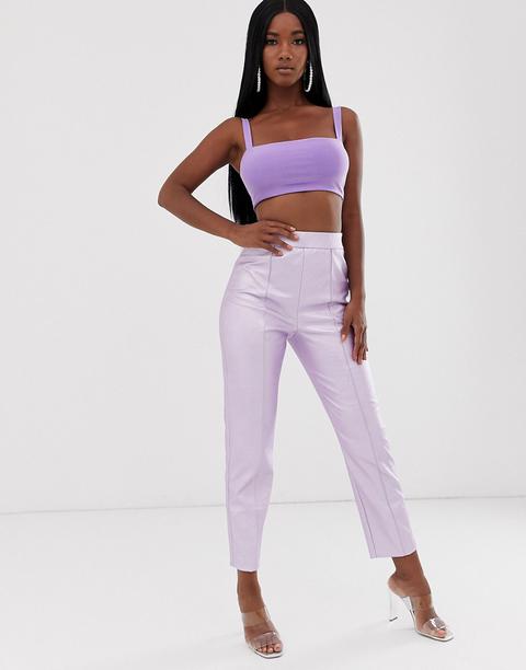 Asos Design Vinyl Spray On Trouser In Lilac-purple