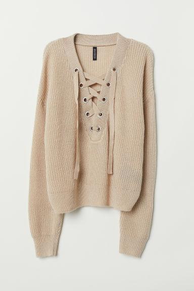 H & M - Pullover In Maglia Con Lacci - Beige