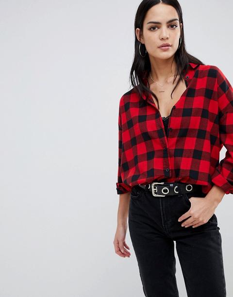 Asos Design - Camicia Boyfriend A Maniche Lunghe Rosso E Nero A Quadri - Multicolore