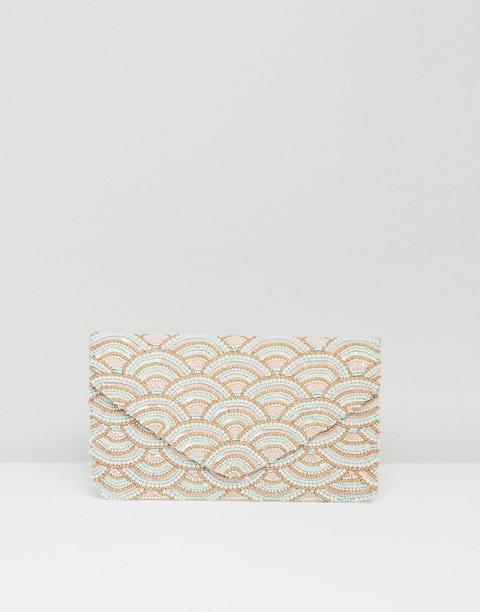 Clutch Me By Q - Pochette Rosa E Oro Con Conchiglie Di Perline Ricamate A Mano - Rosa