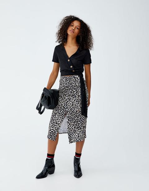 Leopard Print Skirt With Slit